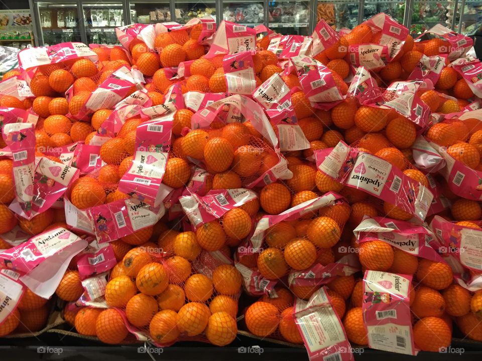 Oranges in a local supermarket in Sweden.