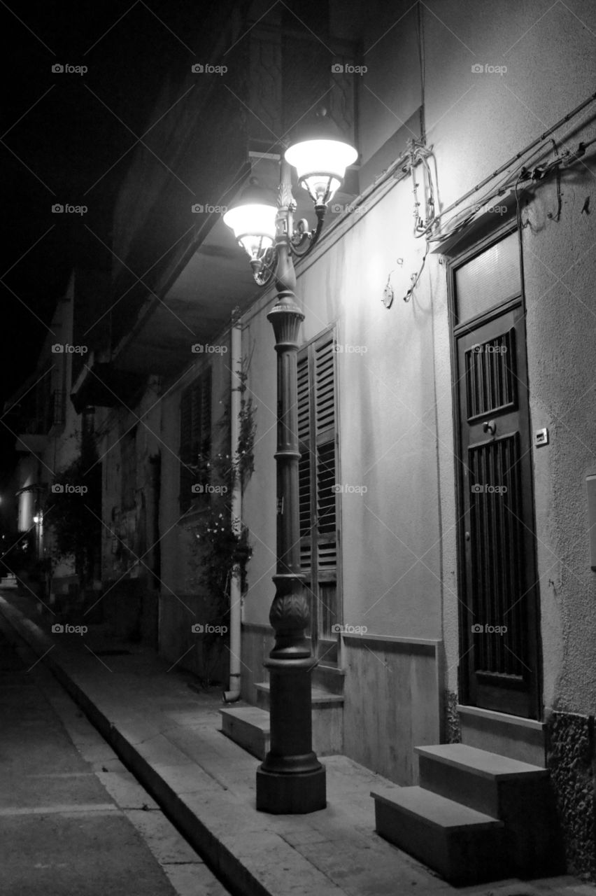 Sicilia. night landscape. Black and white