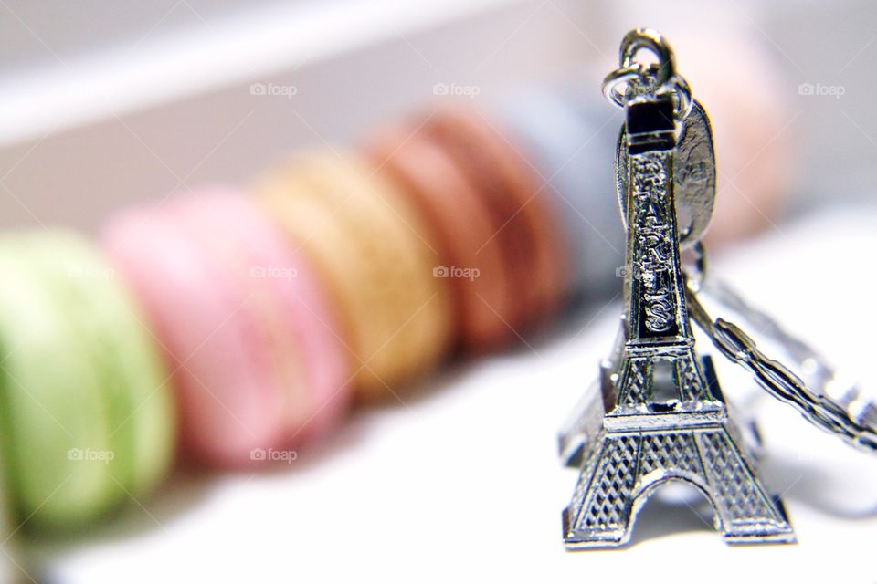 Eiffel tower model with macaroons