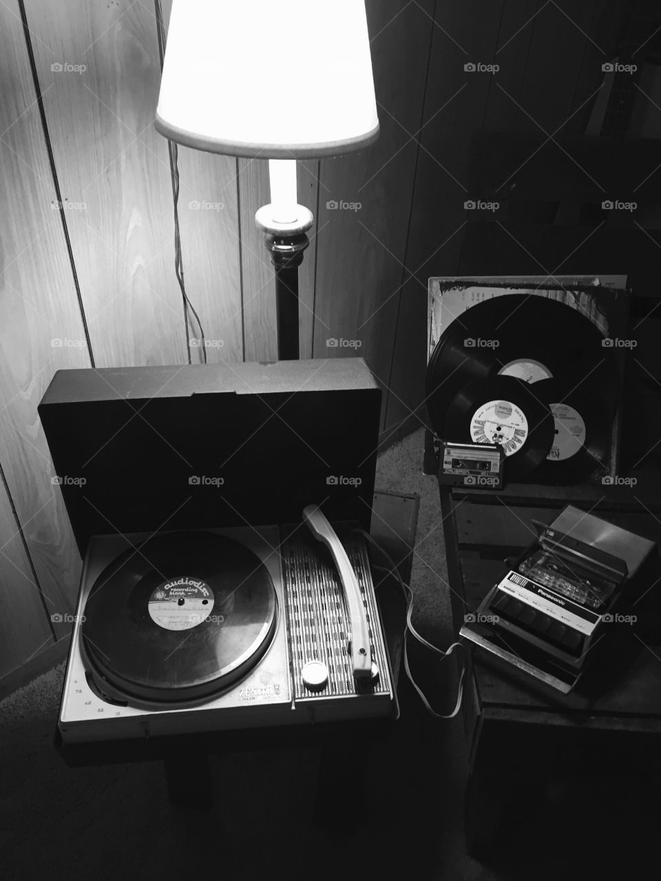 Playing the old records and cassettes.