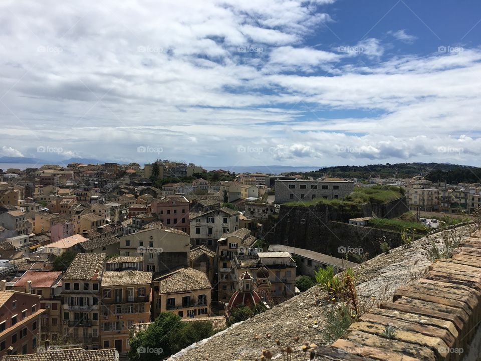 View over Corfu Town from the New Fortress, Greece