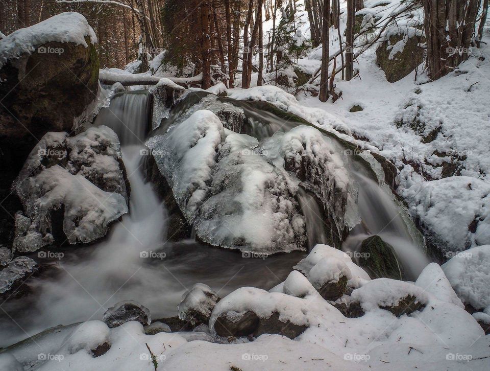 waterfall Bulgaria snow