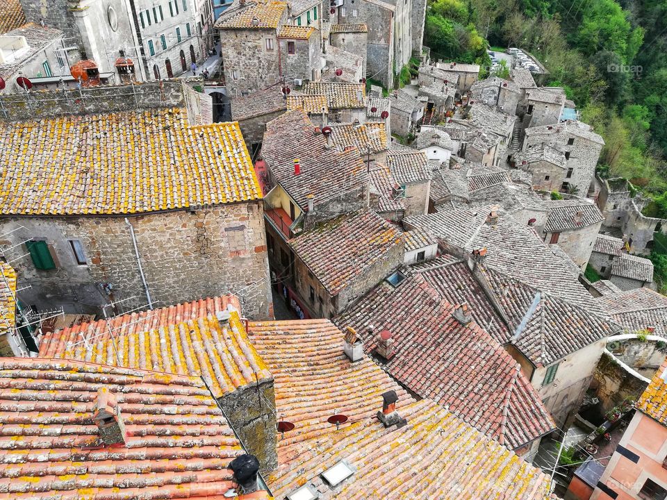 ancient roofs of the medieval town of Sorano in Italy