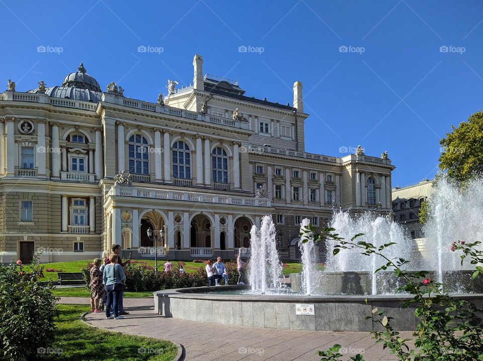 Fountains at the Odessa Opera House. Ukraine.