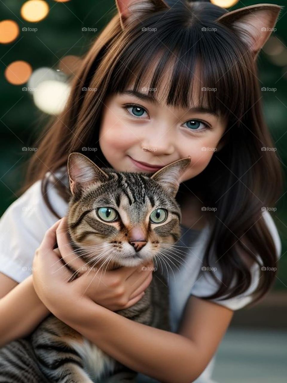 Beautiful baby girl holding a cat