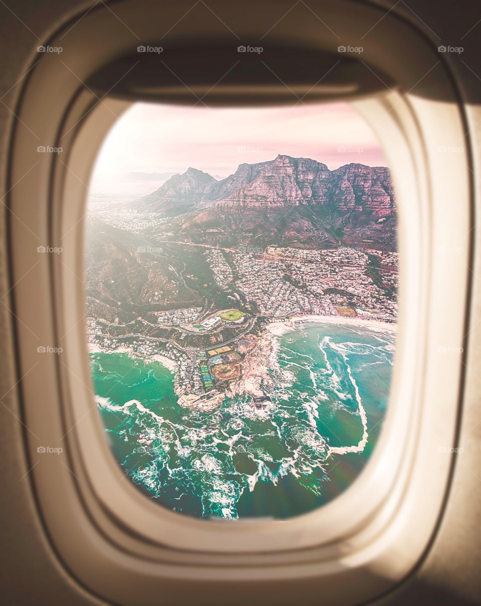 Cape Town, airplane, window, city