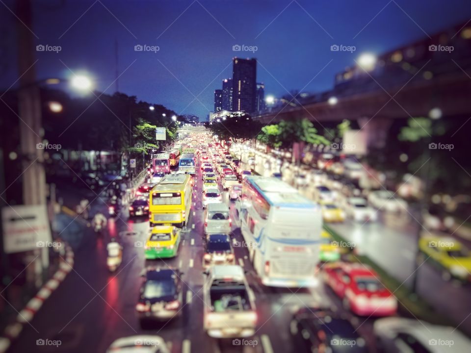 traffic jam in bangkok in thailand blur