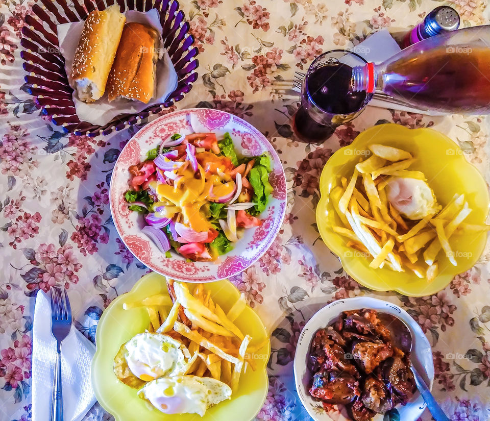 Variety of dishes on table