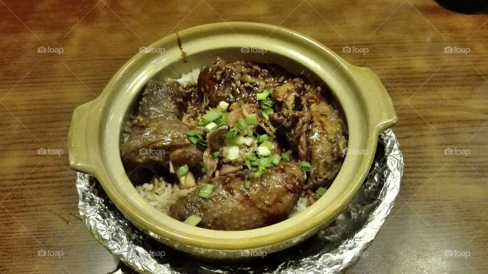 rice pot with chicken on top. so delicious yet so mouth-watering