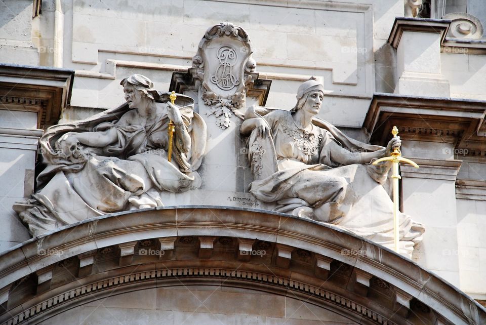 Architectural sculptures on the streets of London England 