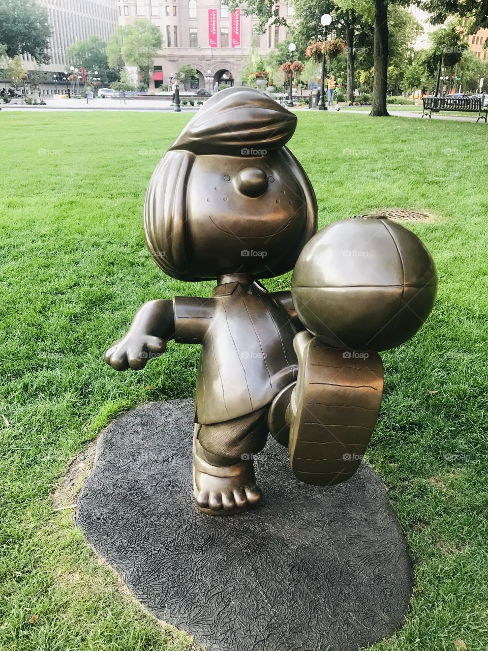 Super fun Charlie Brown and crew bronze characters in park on beautifully sunny day!! 