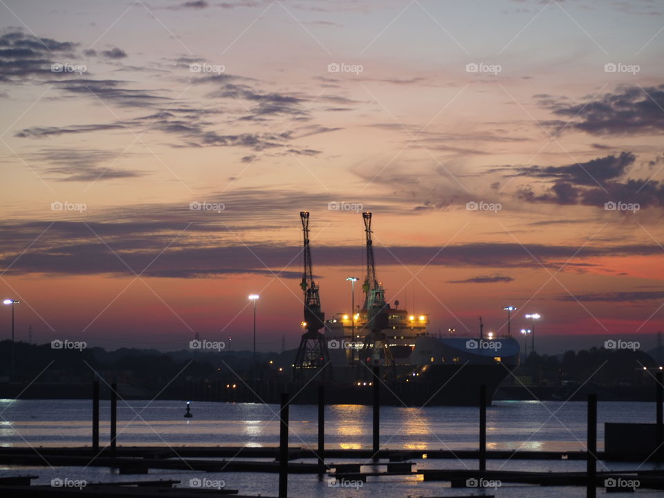 Cranes at sunset in Southampton