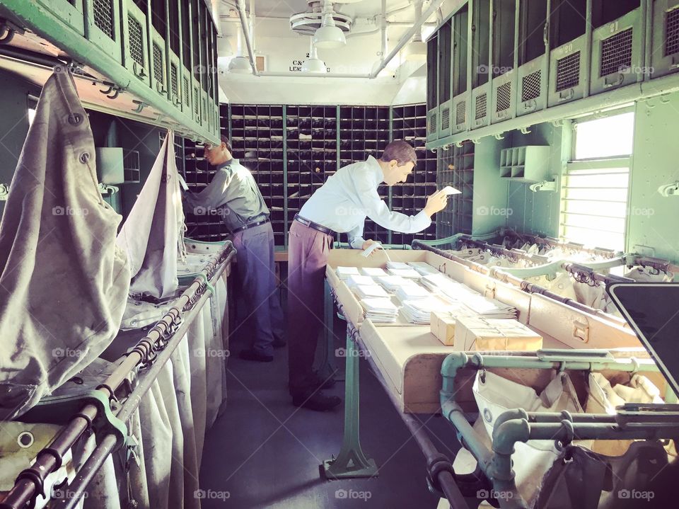 Inside a vintage mail railcar
