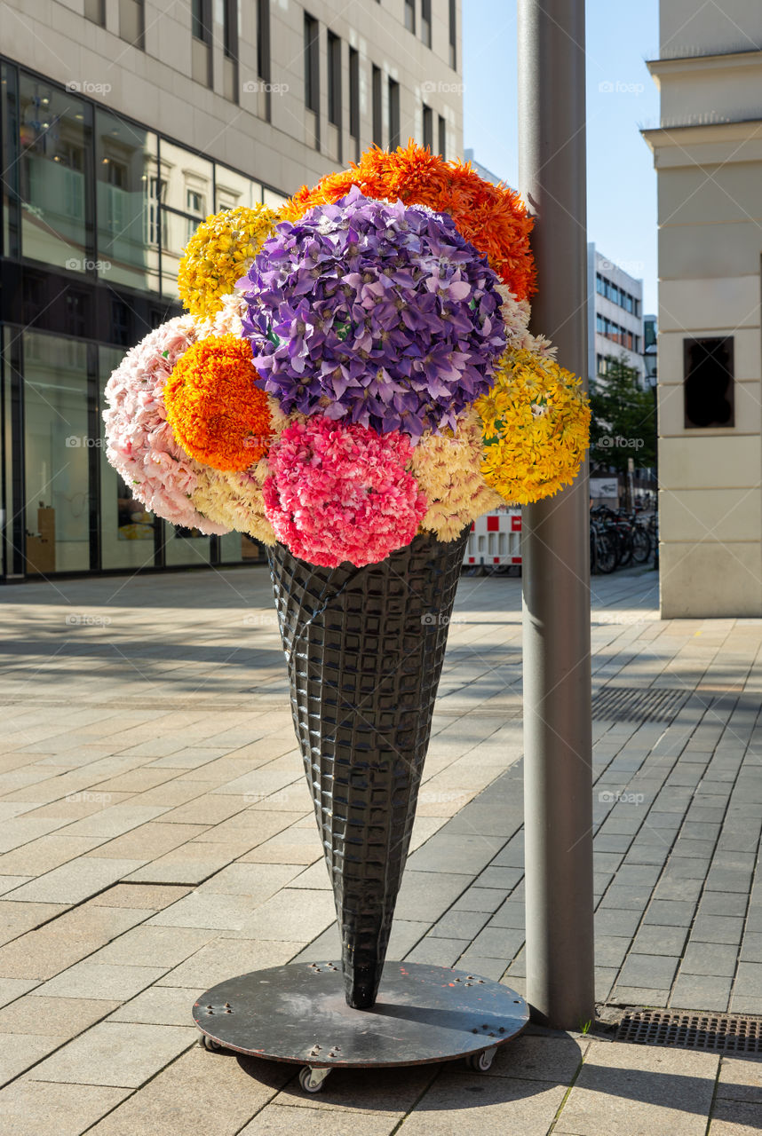 big icecream cone with flowers