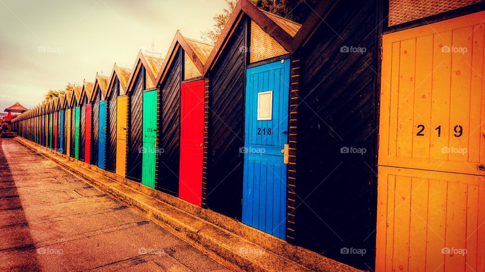 Row of colorful beach huts