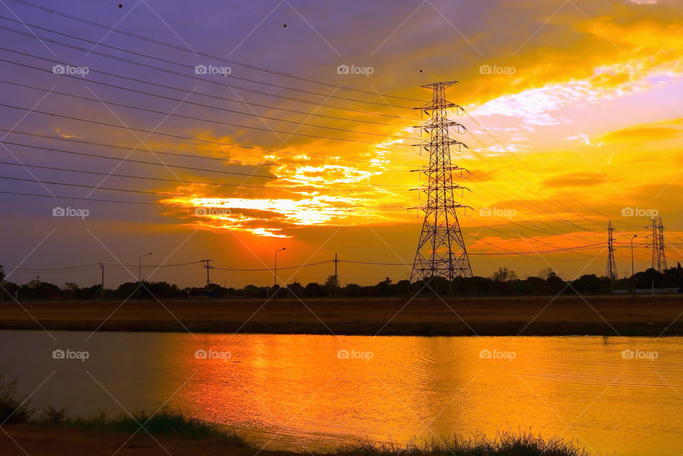 lake silhouette pole evening by sonchai