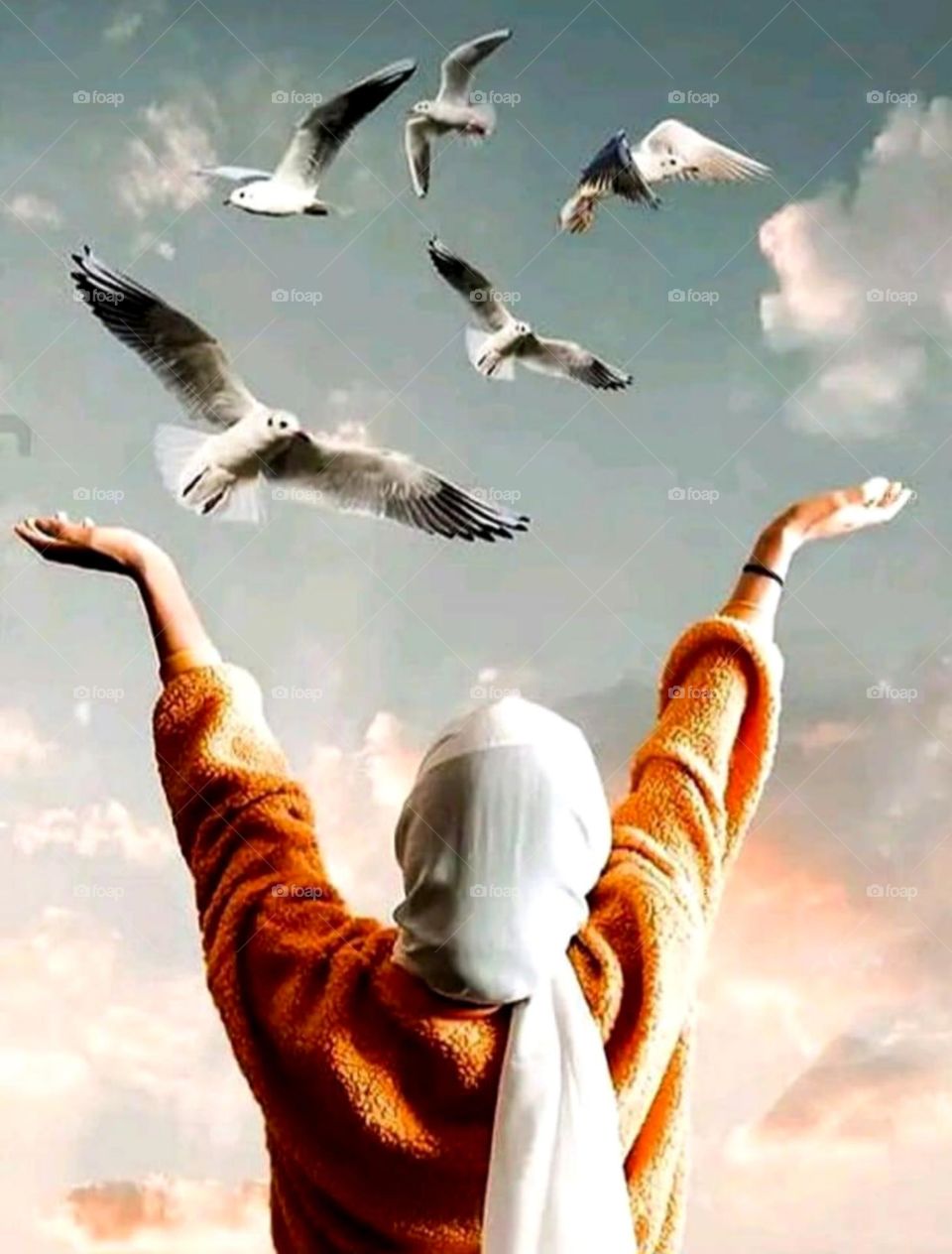 so nice picture lady call bird's like colour picture nice cloud