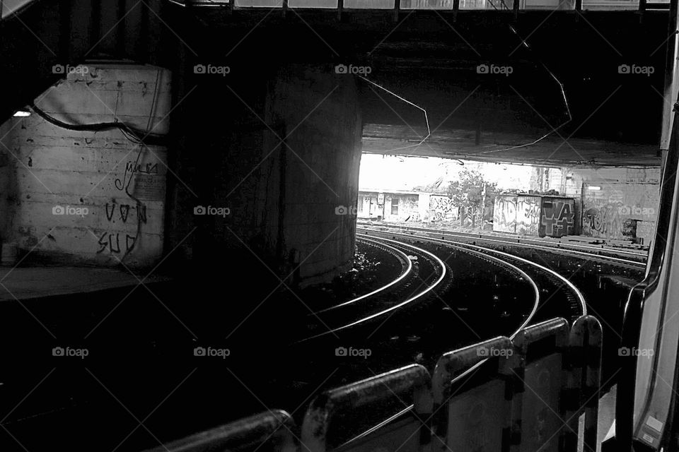 Train tracks at a city train station 