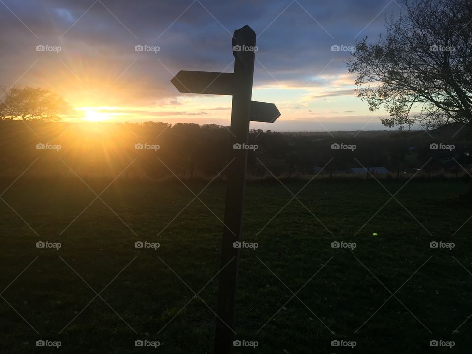 Signpost at sunset England 