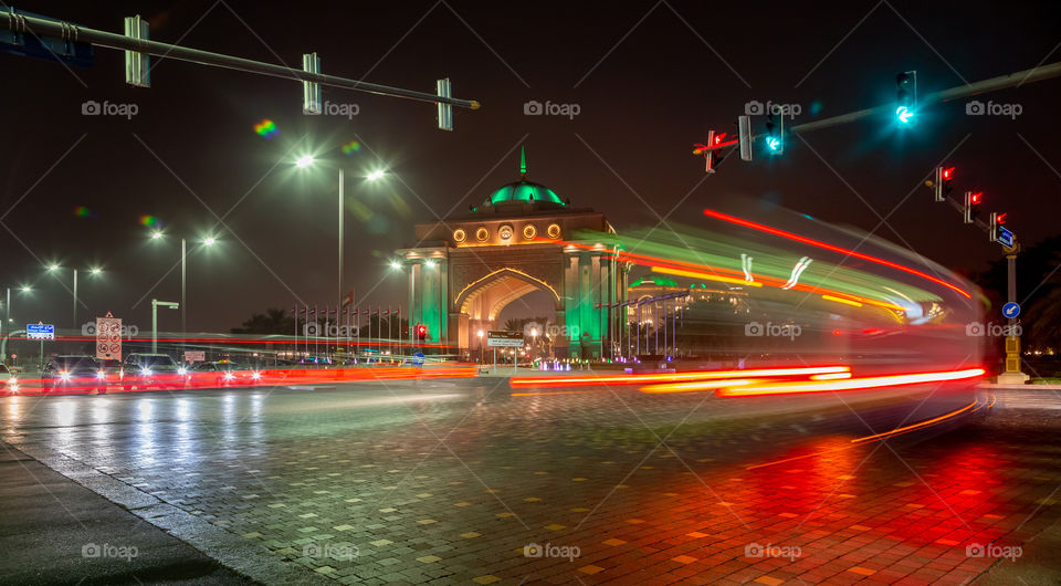 Abu Dhabi street at night, motion blur shot