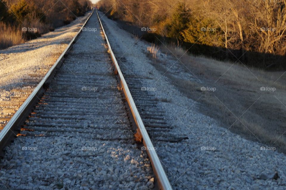 Railroad tracks to horizon