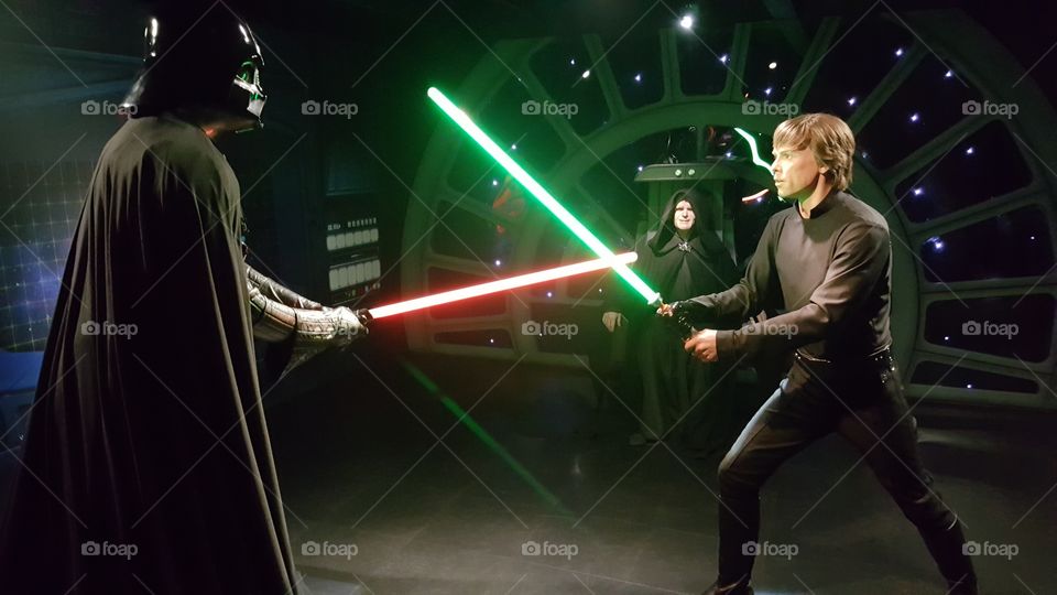 Darth Vader and Luke Skywalker, wax figures at Madame Tussauds in London