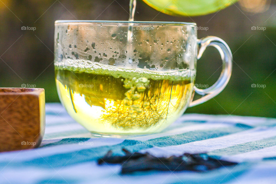 Close up green tea cup