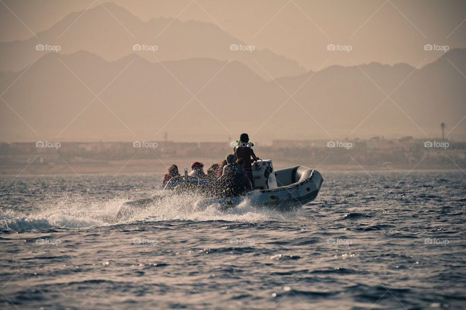 A speed boat in the waters of Sharm el Sheikh.