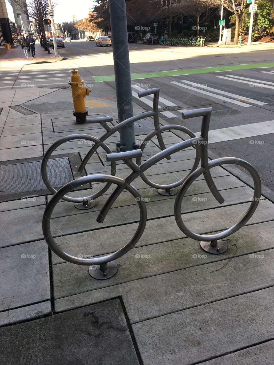 Bicycle stand in city