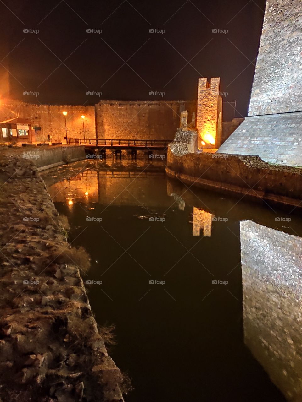 Smederevo Serbia by night wooden bridge which leads to medieval inner town entrance