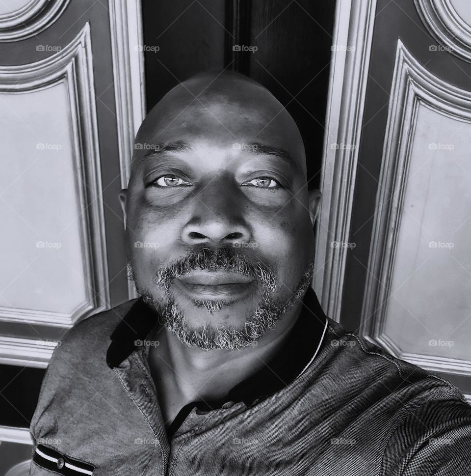 black and white selfie pic of a photographer