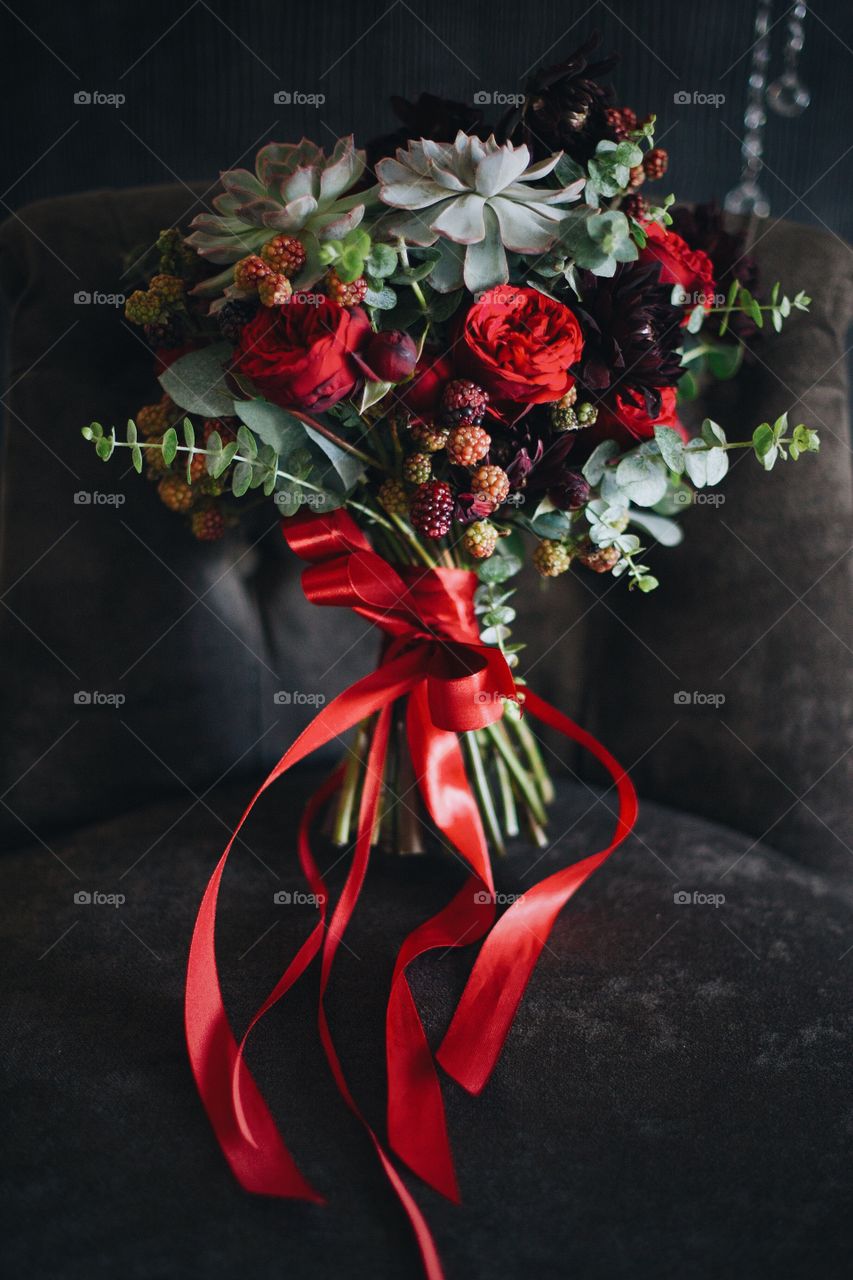 Close-up of wedding bouquet