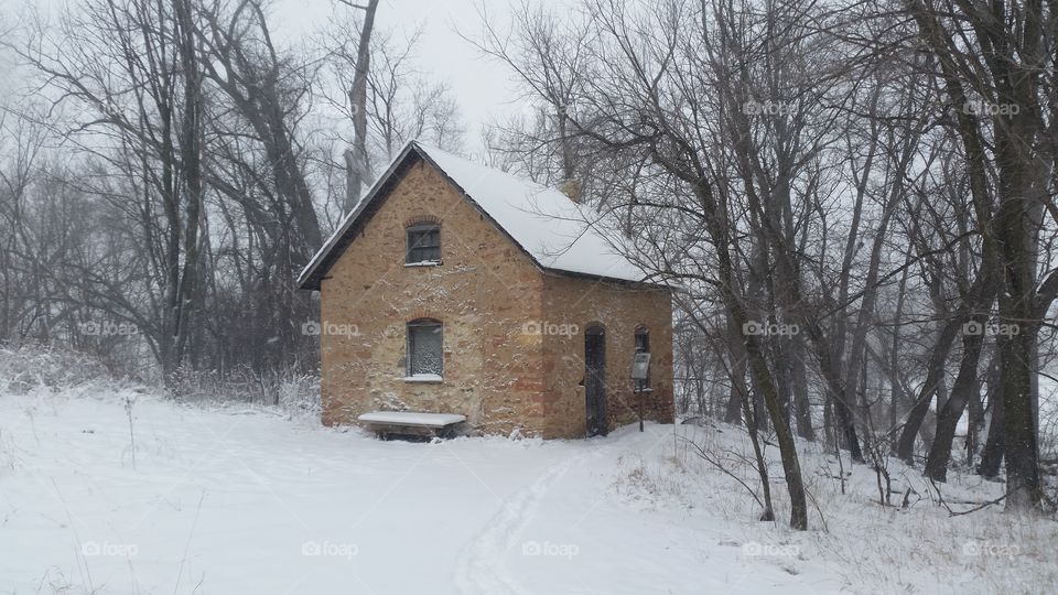 old farm house in winter