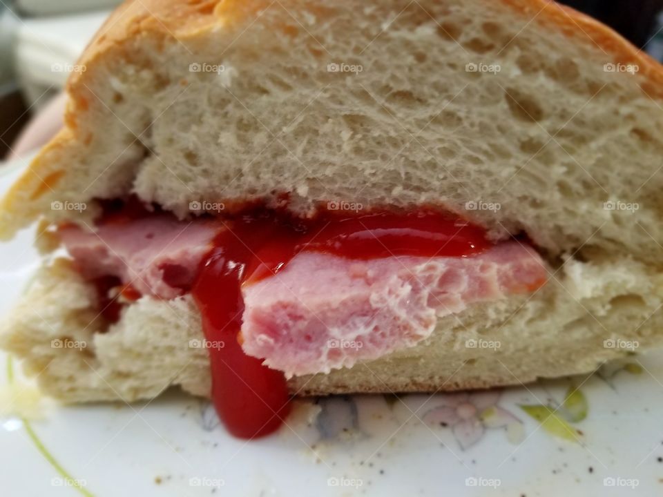 jet ham sandwich with ketchup