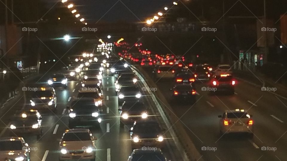Nighttime Evening Traffic Rush