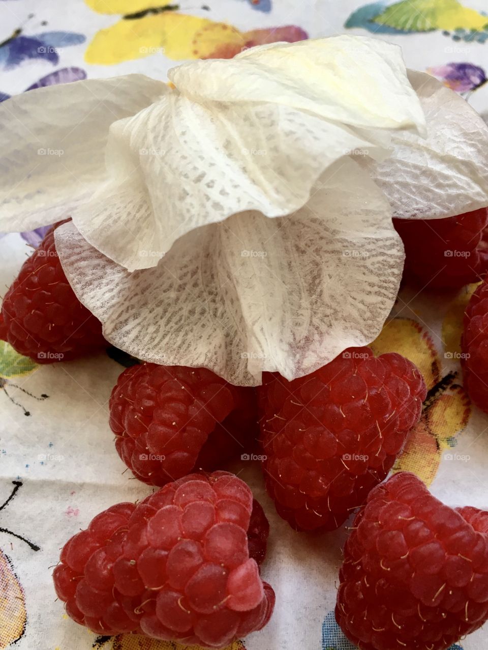 Raspberries and flower