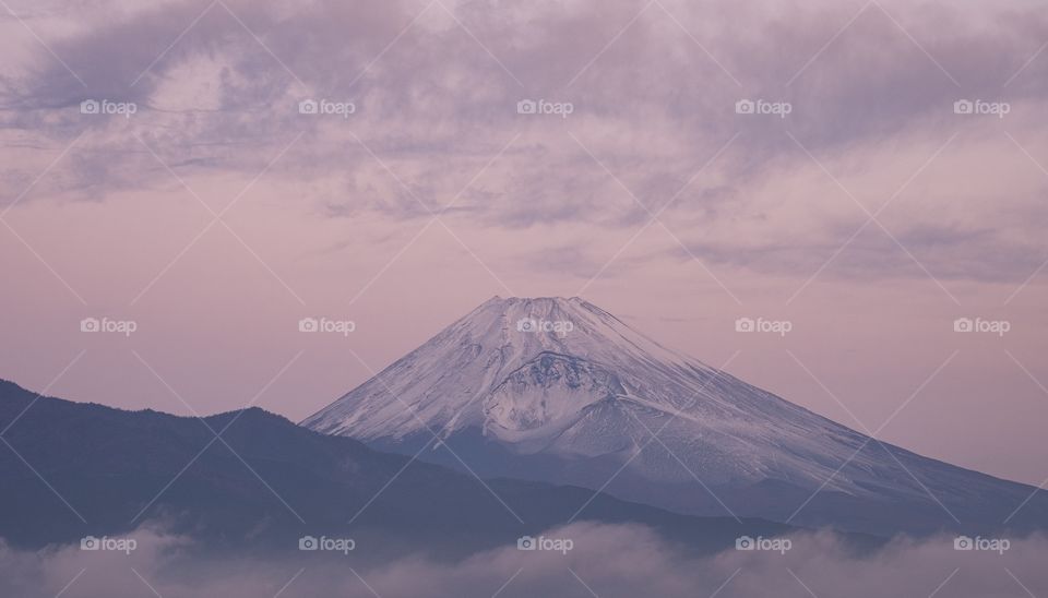 Fuji mountain in romantic twilight scene