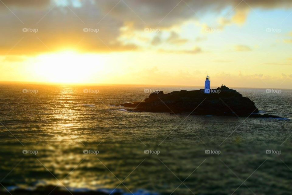 Godrevy lighthouse at sunset 