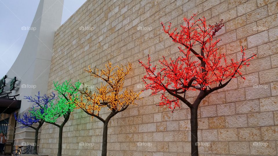 fake trees with lights