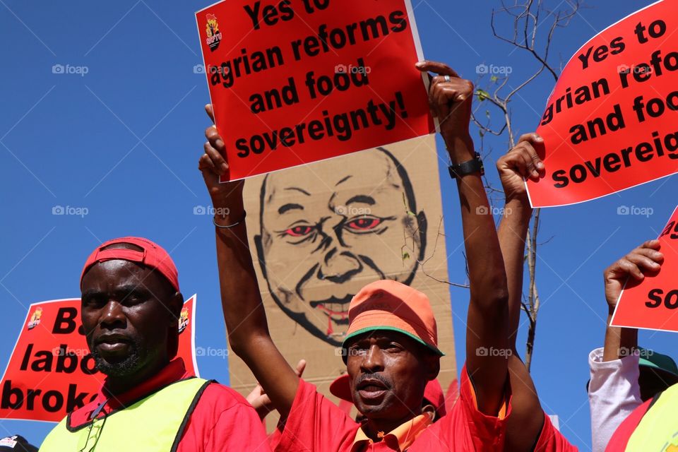 Protester at a National strike in South Africa. Over a thousand protestors came together to protest against the national minimum wage and changes to new labor laws.