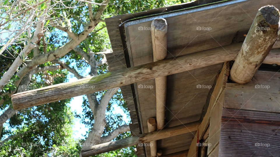 Living in nature, rustic home made with logs