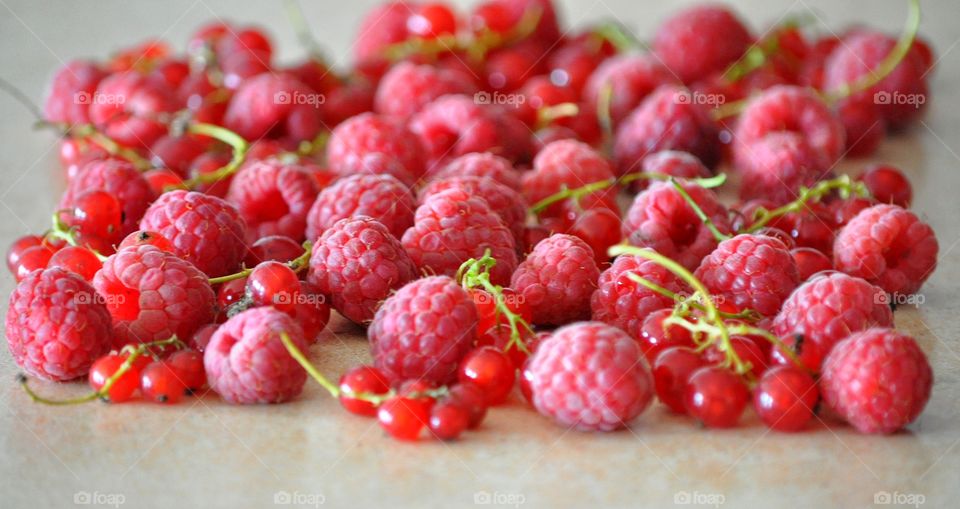 raspberries and red currants