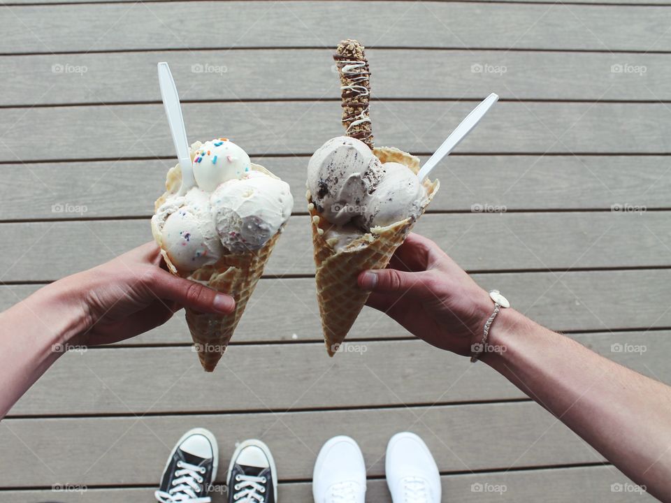 Overhead view of ice cream cone