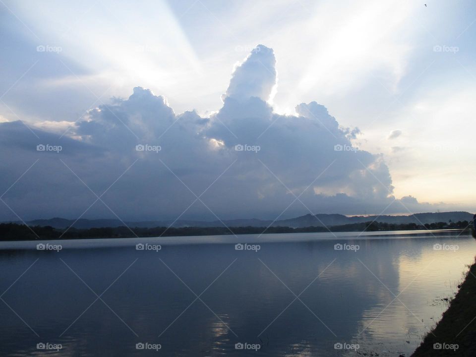 View of the lakeside in the evening