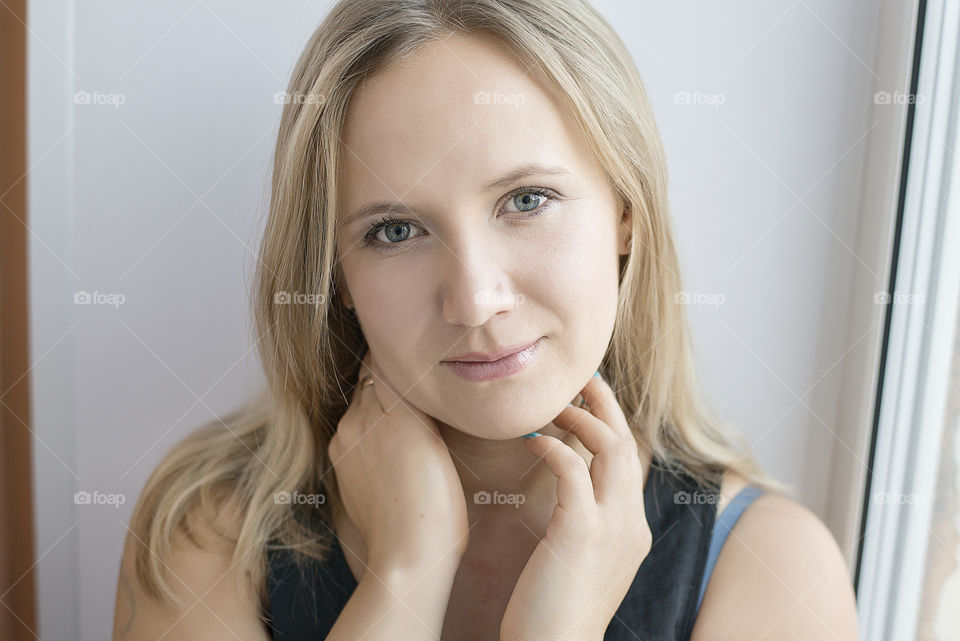 Close-up of a beautiful blonde woman