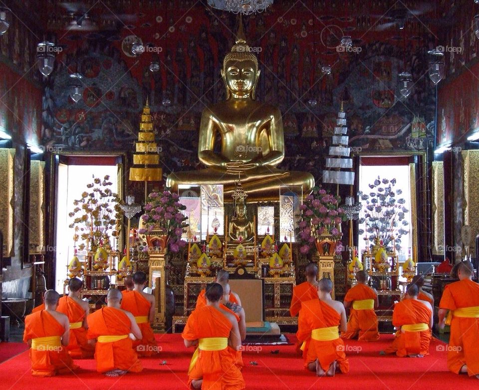 Monks. Thailand. Buddhist temple, monks chanting