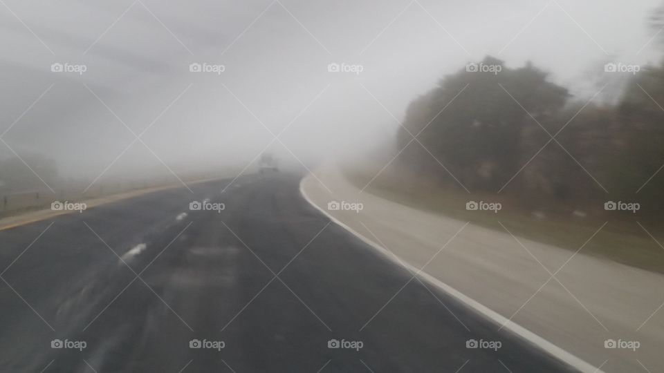 Foggy road. Fog  covered road.