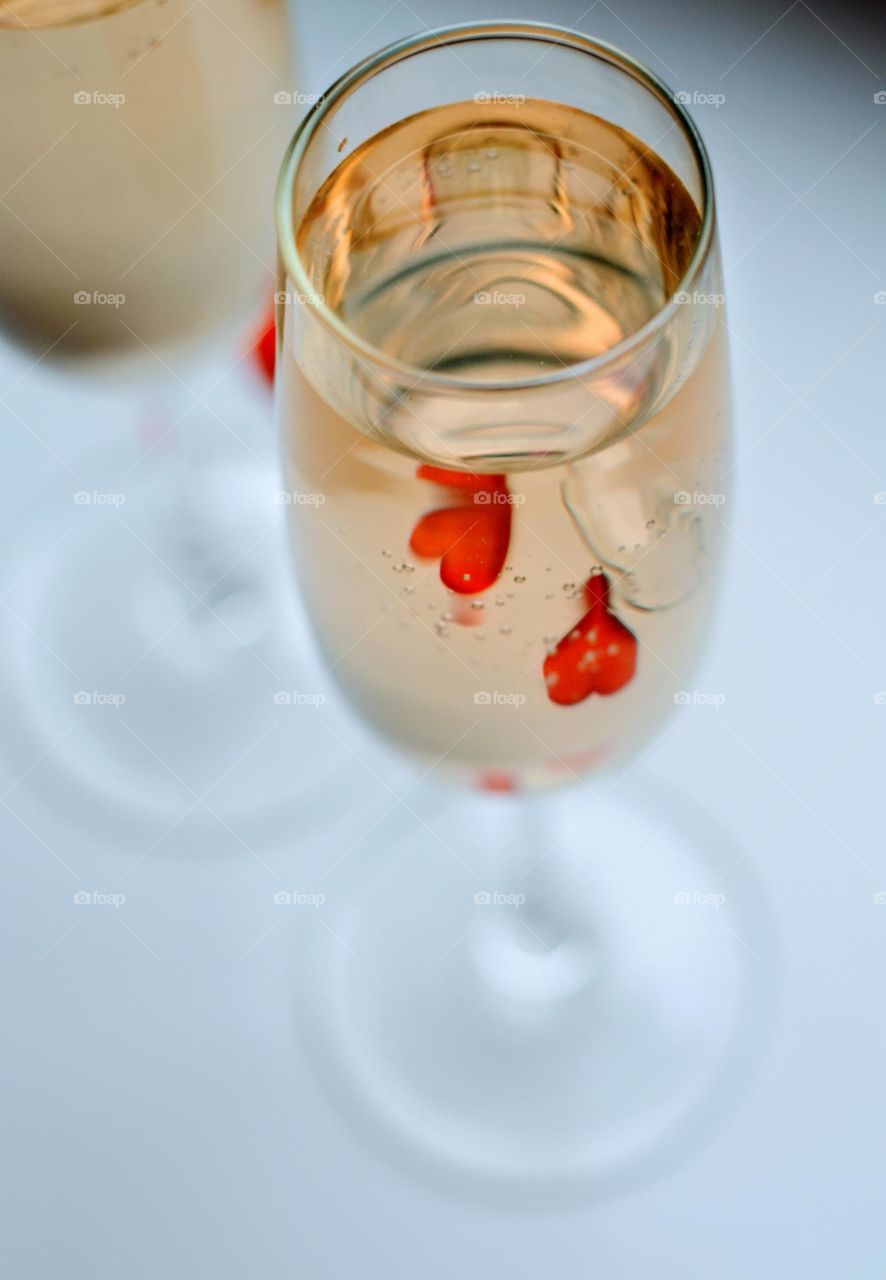 champagne glasses and red ♥️♥️ hearts valentines