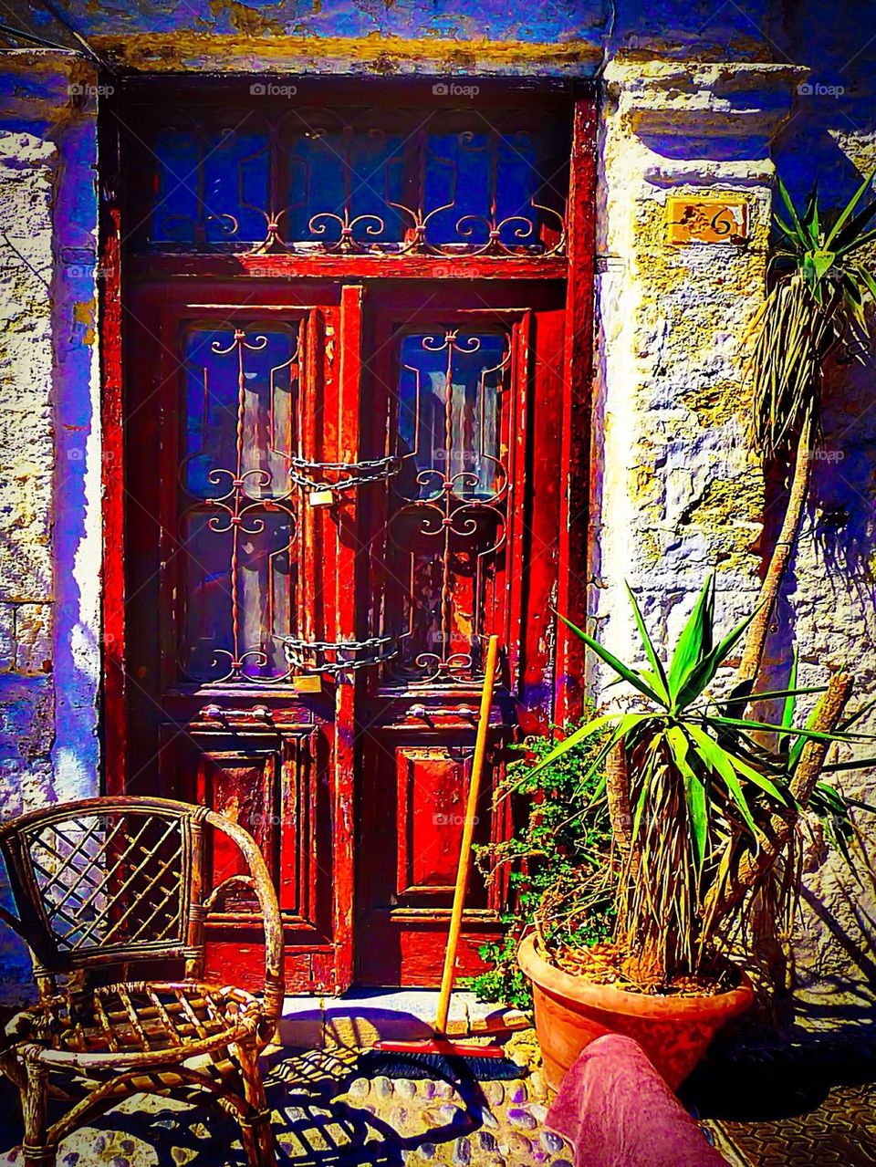 Old door scene Rhodes town Greece