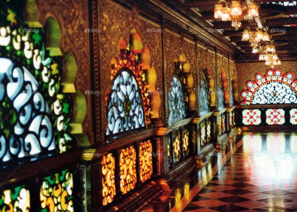 Hall of stained glass at the Palace of Gold in Moundsville, West Virginia